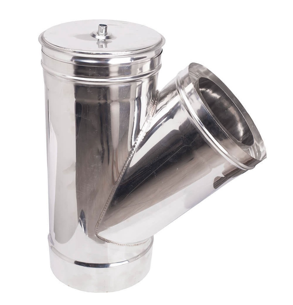 Chimney twin wall 135° tee with cap, Insulation, Stainless steel AISI 304, Φ80-130 - Φ450-500