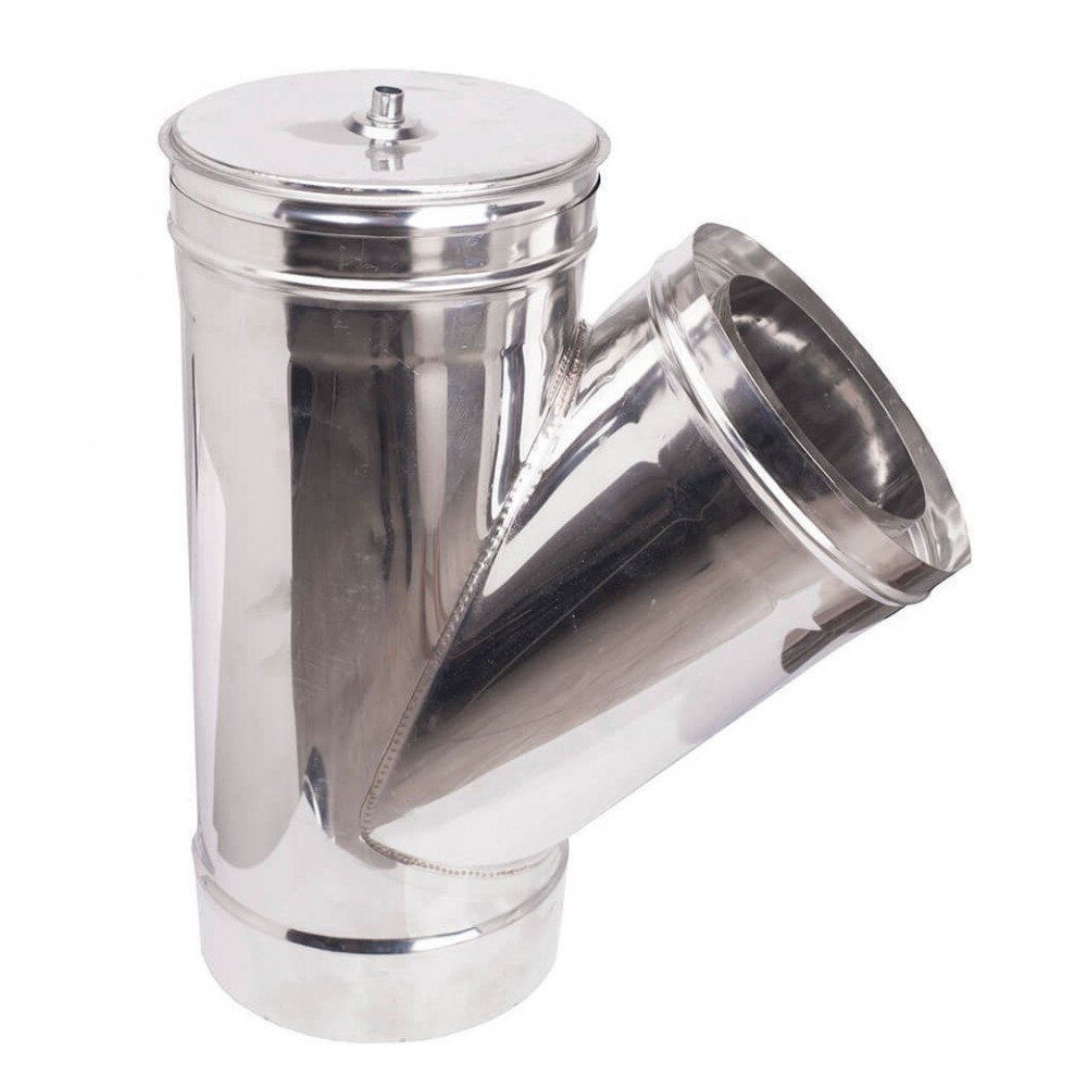 Chimney twin wall 135° tee with cap, Insulation, Stainless steel AISI 304, Φ250-300