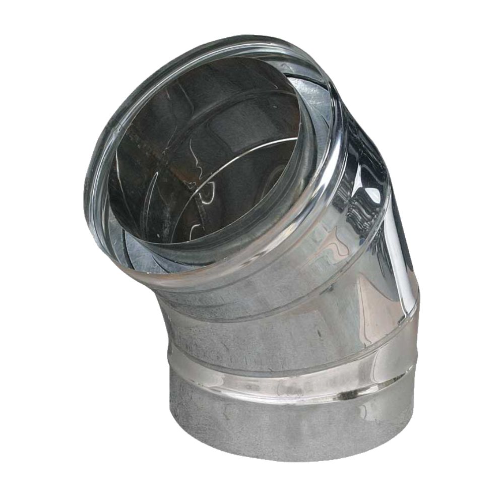 Twin wall stove pipe elbow 45°, Stainless steel AISI 304, Insulation, Φ130-180