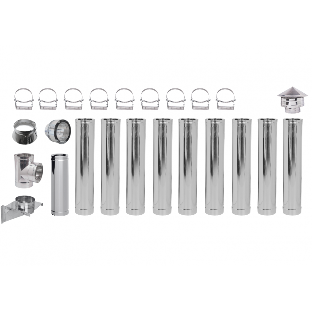 Flue kit for pellet stove, Stainless steel, Insulated, Ф80 (inner diameter), 10.7m