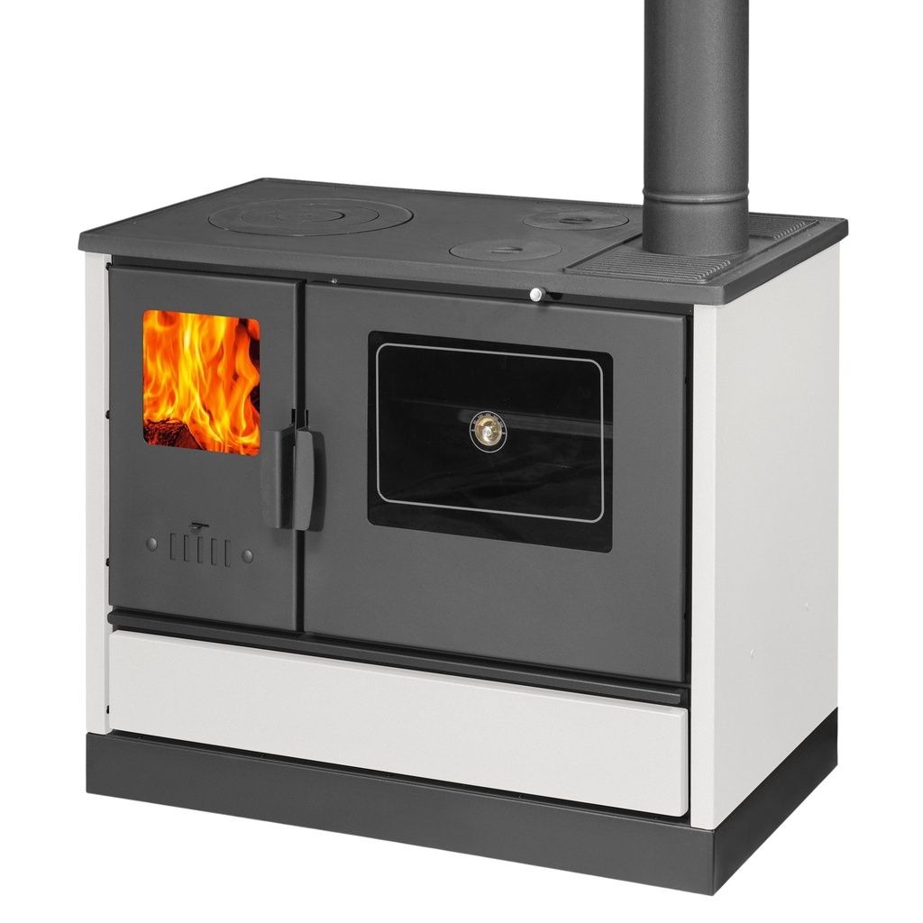 Soba De Gatit Pe Lemne Balkan Energy 4020 Alb, Capac Din Fonta, Dotata Cu Cuptor Pentru Gatit Si Plita, Putere 7.9 kW