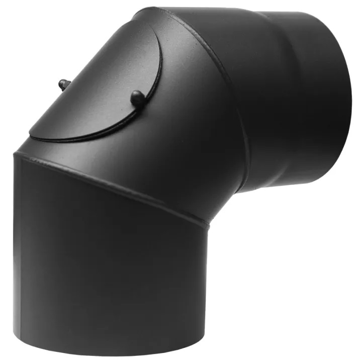 Flue pipe elbow 90° PARKANEX  with cleaning opening, Steel, Black, Ø130