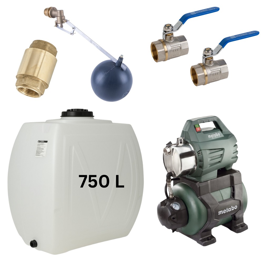 Сет „Питейна вода 750L“ с резервоар за вода Narrow Mavil (бял) и хидрофор Metabo