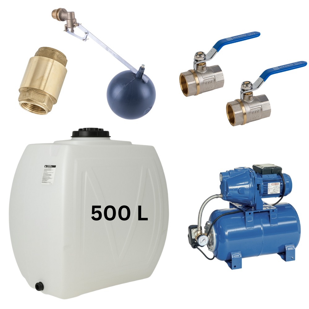 Kit „Drinking water 500L“ with water tank Narrow Mavil (white) and hydrophore pump Speroni