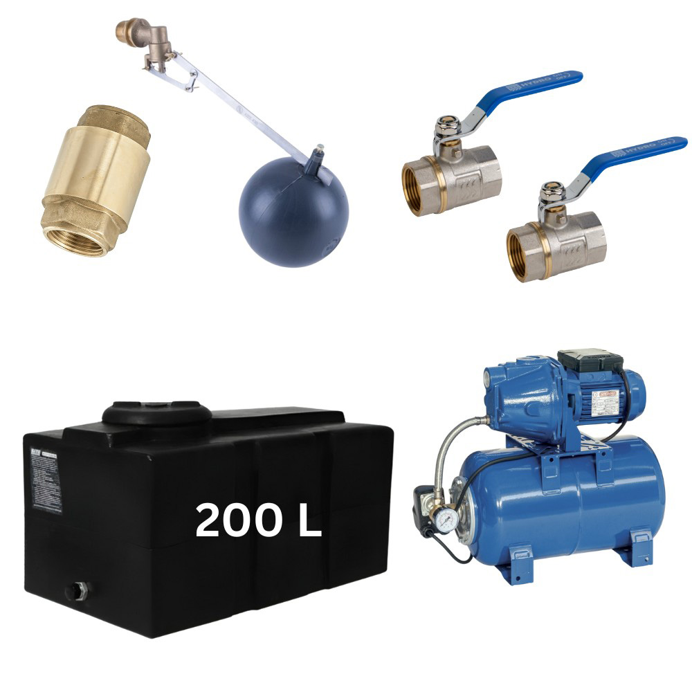 Kit „Drinking water 200L“ with water tank Loft Mavil (black) and hydrophore pump Speroni