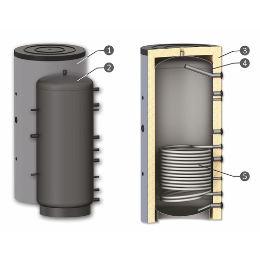 [01.409.010] Buffer Tank Sunsystem, Model PR 500, Capacity 500L, One heat exchanging coil Vessel