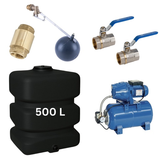 [07.359.179] Kit „Drinking water 500L“ with water tank Mavil (black, rectangular) and hydrophore pump Speroni