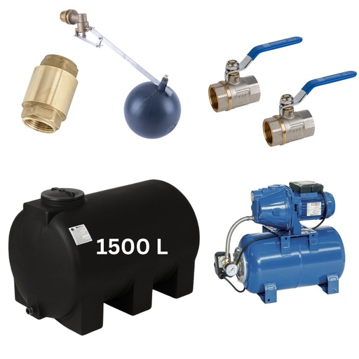 [07.359.196] Kit „Drinking water 1500L“ with water tank Mavil (black, horizontal) and hydrophore pump Speroni
