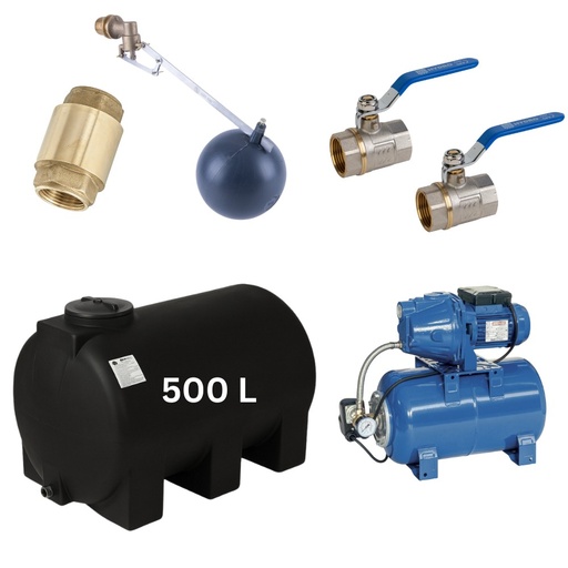 [07.359.197] Kit „Drinking water 500L“ #2 with water tank Mavil (black, horizontal) and hydrophore pump Speroni